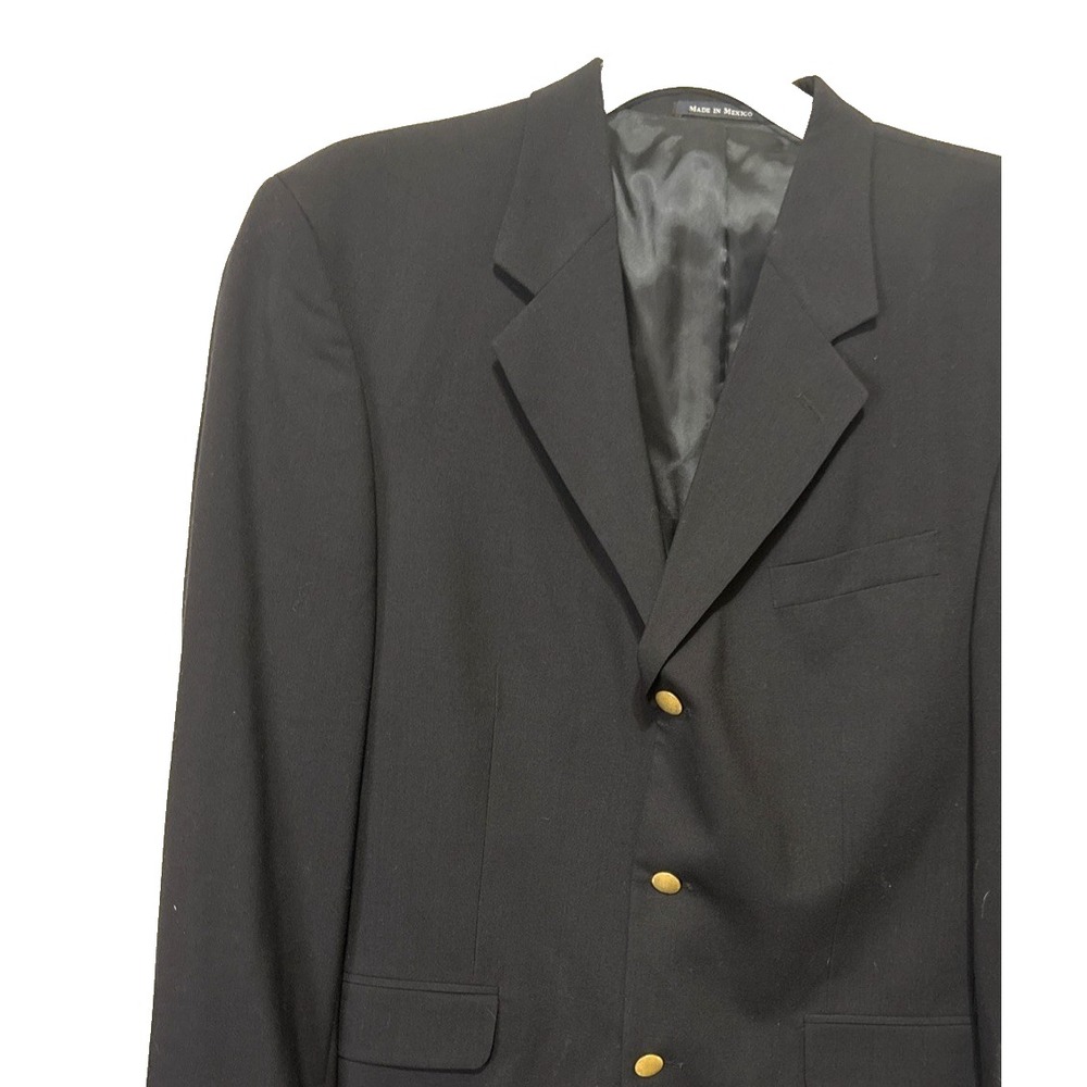 Lands End Blazer Mens 43L (46) Navy Blue Gold 3 Button Wool Sports Coat Jacket